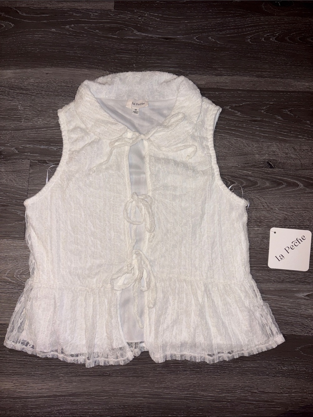White Lace Tie-Front Ruffle Camisole